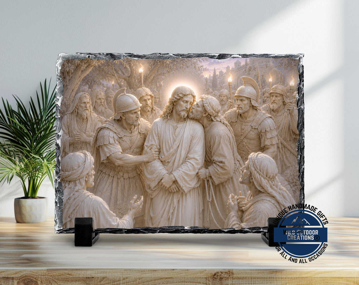Betrayal of Jesus Slate Plaque, Judas Kiss Religious Wall Decor, Christian Easter Gift