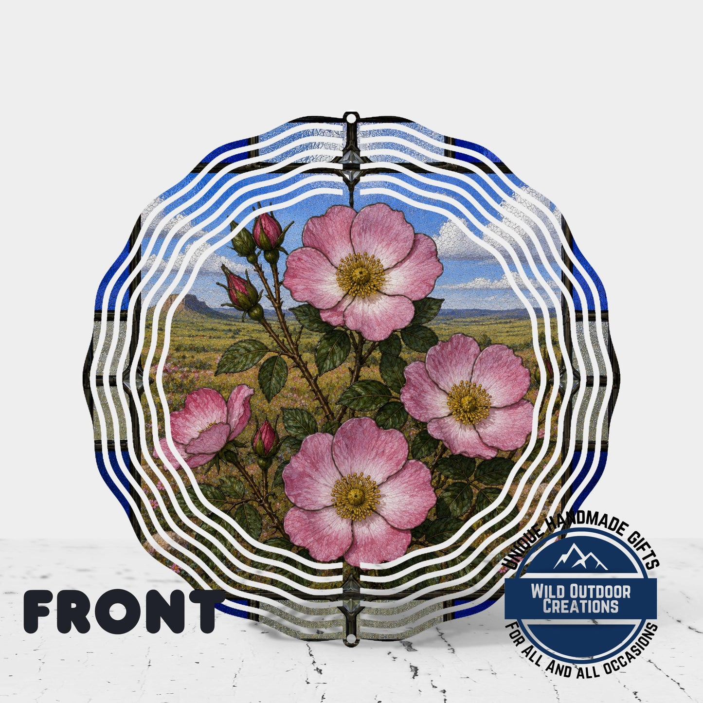 Oklahoma Rose Wind Spinner State Flower Stained Glass Style Garden Aluminum Outdoor Decor