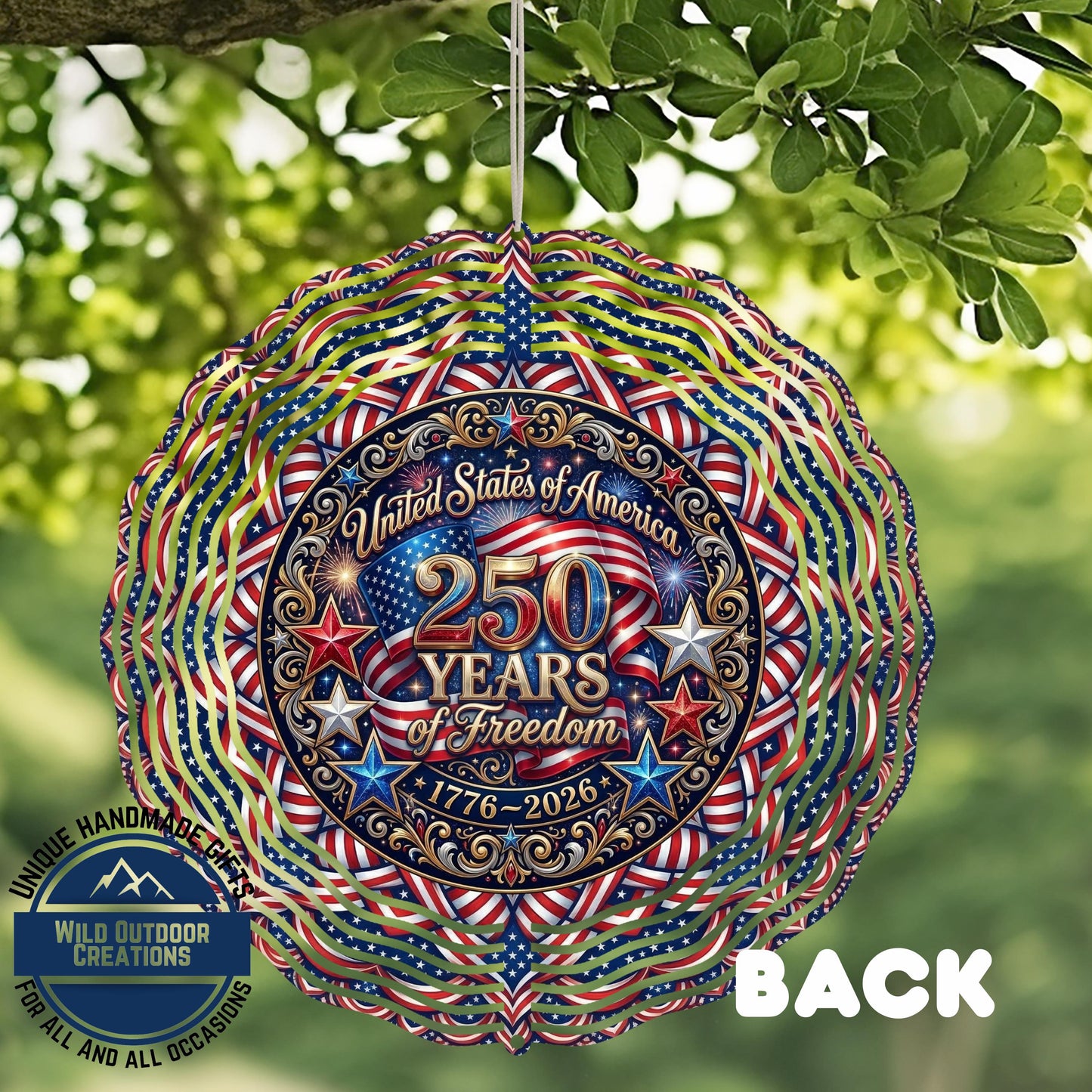 USA 250th Anniversary Wind Spinner – Patriotic Garden Decor | Aluminum Outdoor Spinner - close-up detail of design