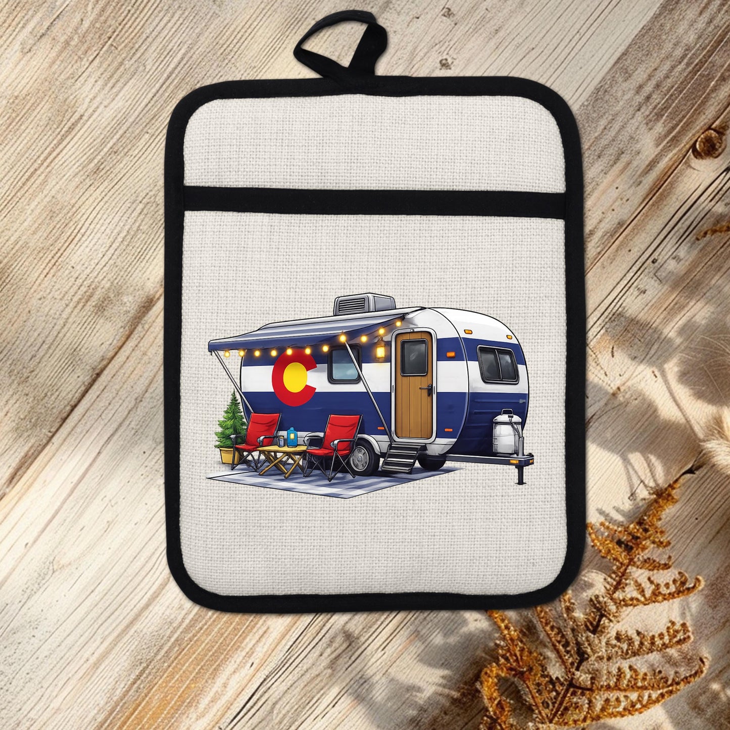 Colorado Camper Pot Holder - Linen Fabric, Silicone Heat Trivet With Loop