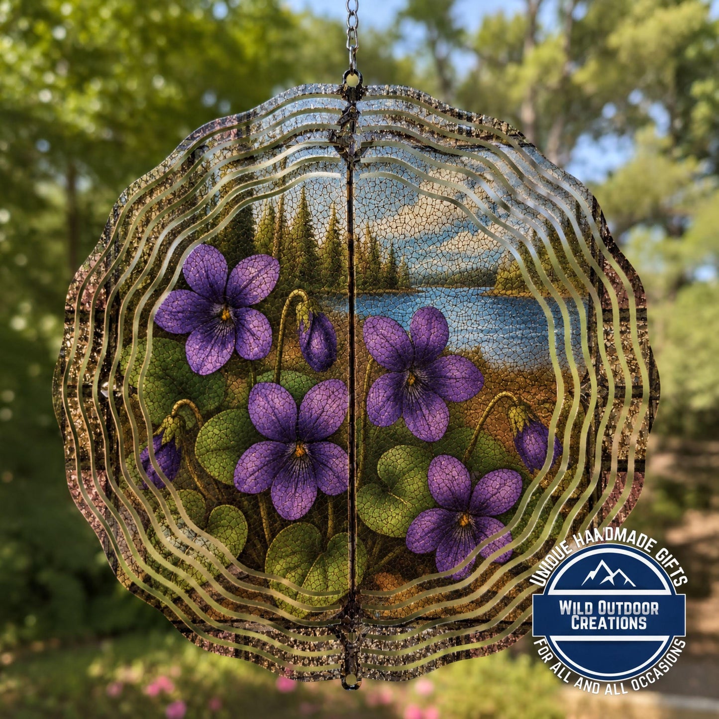 Wisconsin State Flower Wood Violet Wind Spinner Stained Glass Look Garden Decor 10 Inch
