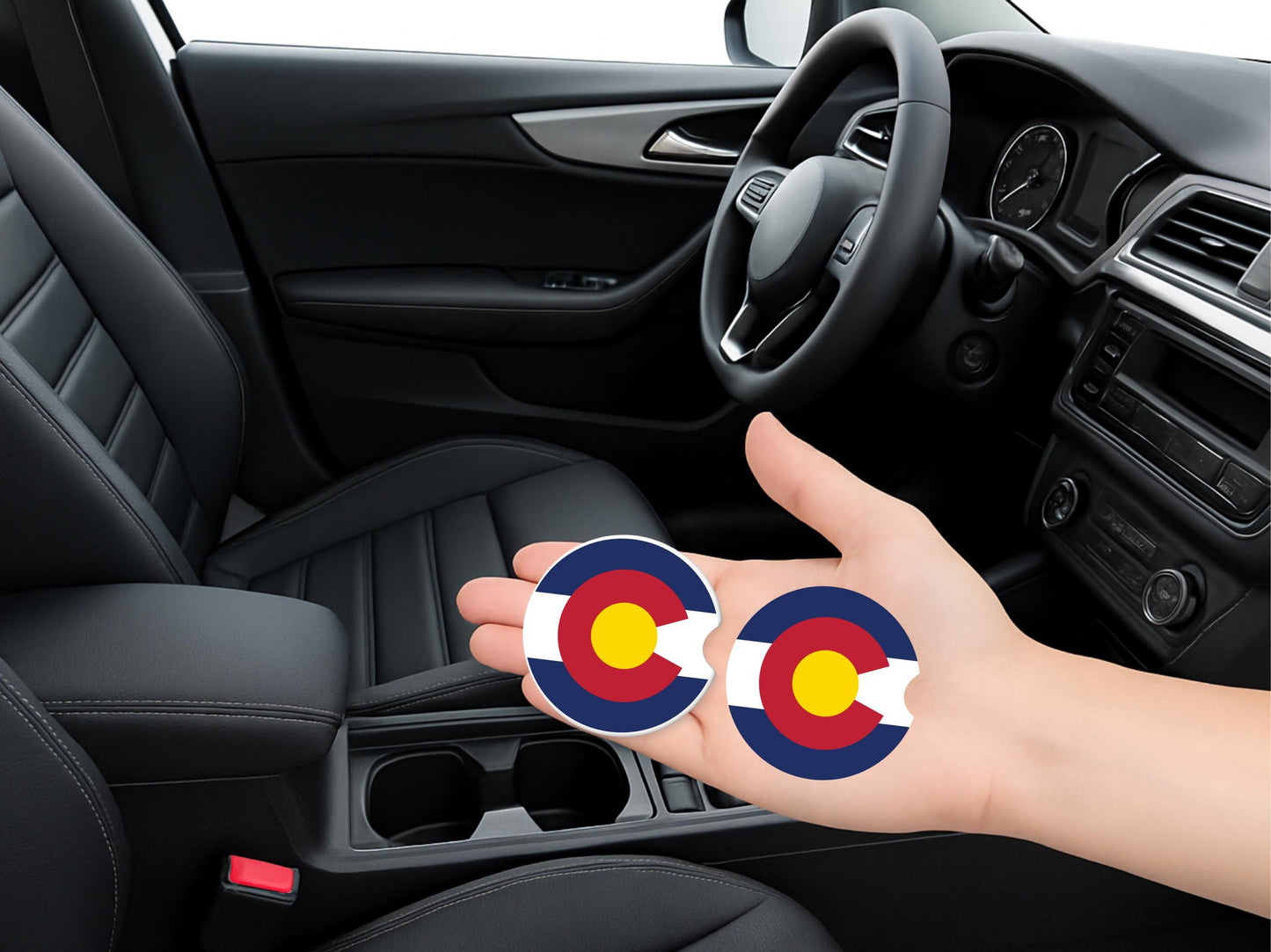 Colorado Circle Logo Sandstone Car Coasters, Unique Gifts for Him, Car Cup Holder