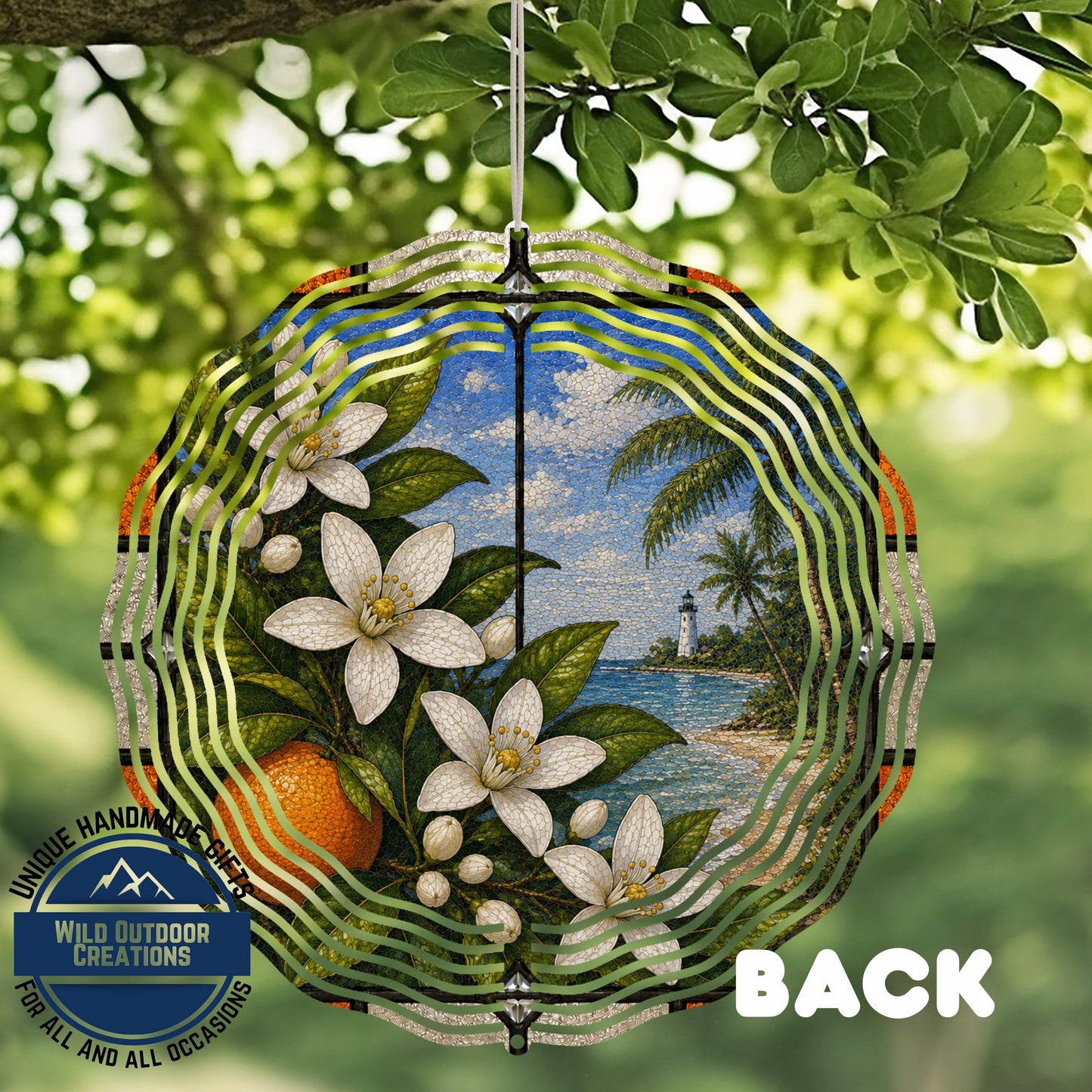 Orange Blossom Wind Spinner - Florida State Flower Aluminum Outdoor Garden Decor