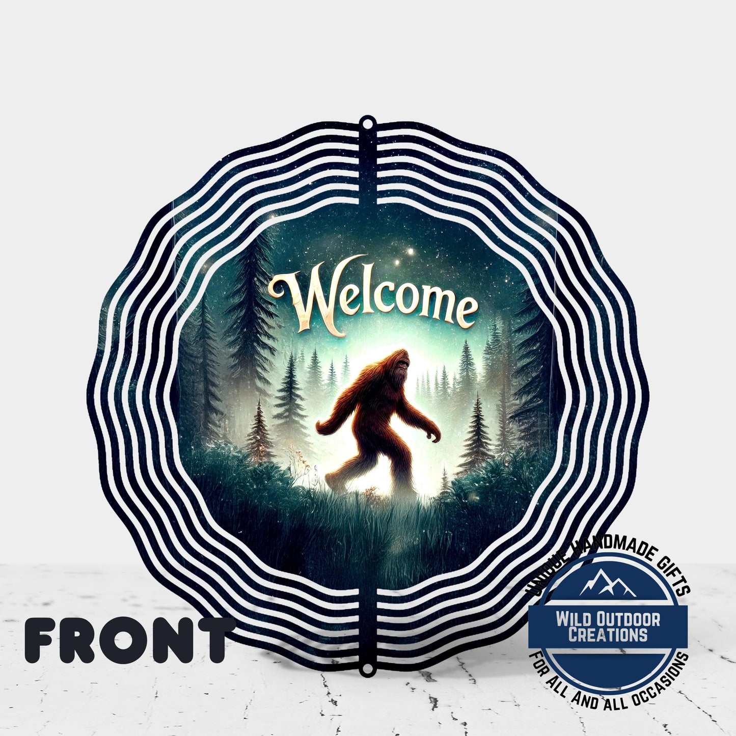 Bigfoot Welcome Spinner - Aluminum Outdoor Wind Spinner, Sasquatch Garden Decor - additional angle