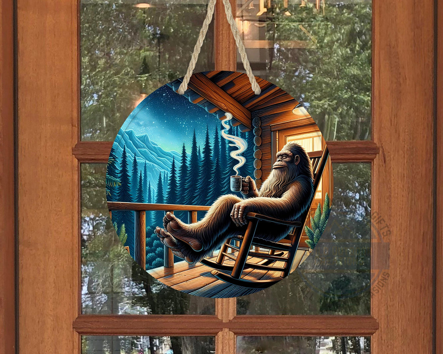 Bigfoot Porch Decor – Sasquatch Door Hanger | Rustic Cabin Wall Art, Weather Resistant Sign
