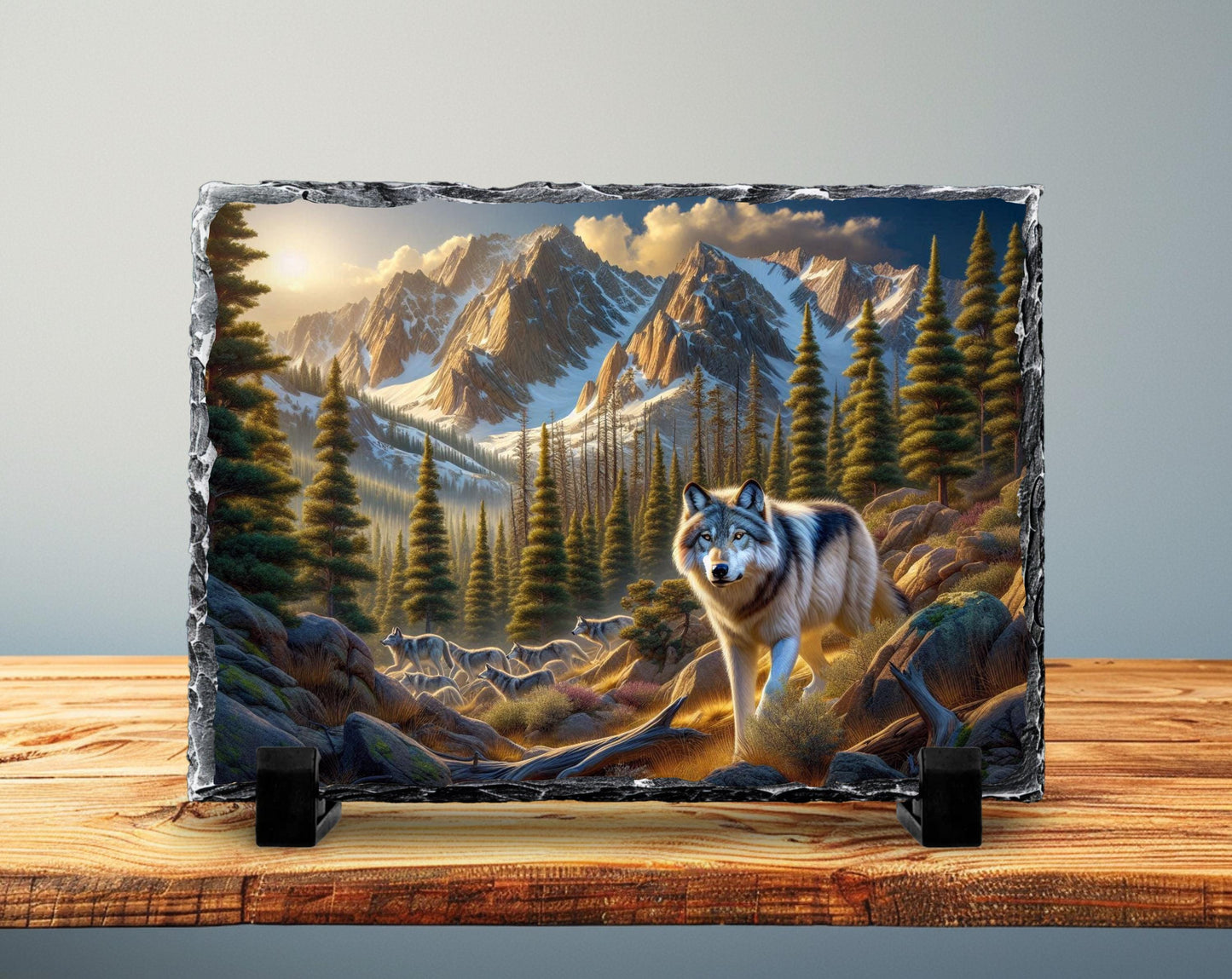 Wolf Stone Plaque - Rustic Slate Artwork | Wildlife Wall Art Gift