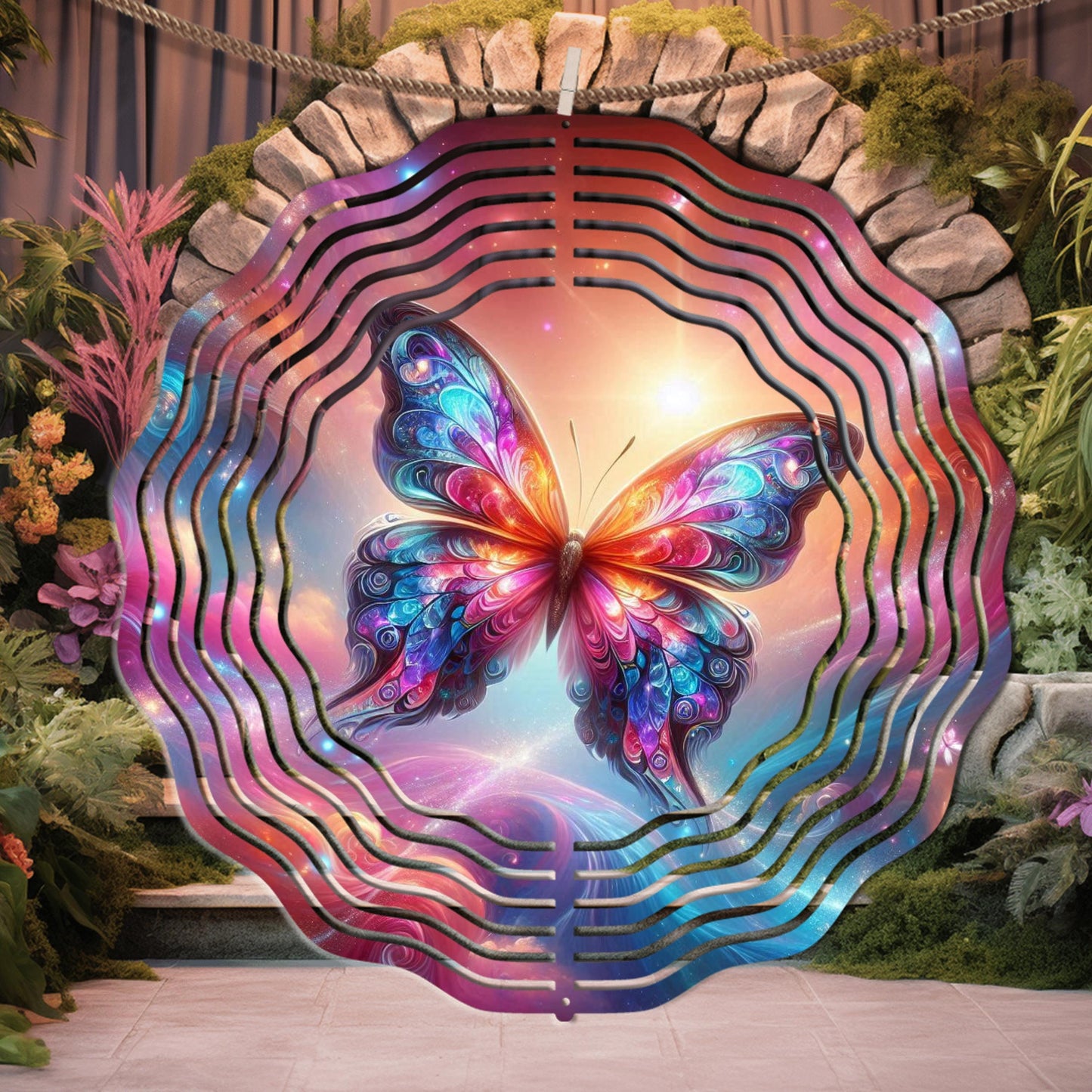 Double-Sided Metal Butterfly Wind Spinner - Whimsical Garden Art Decor