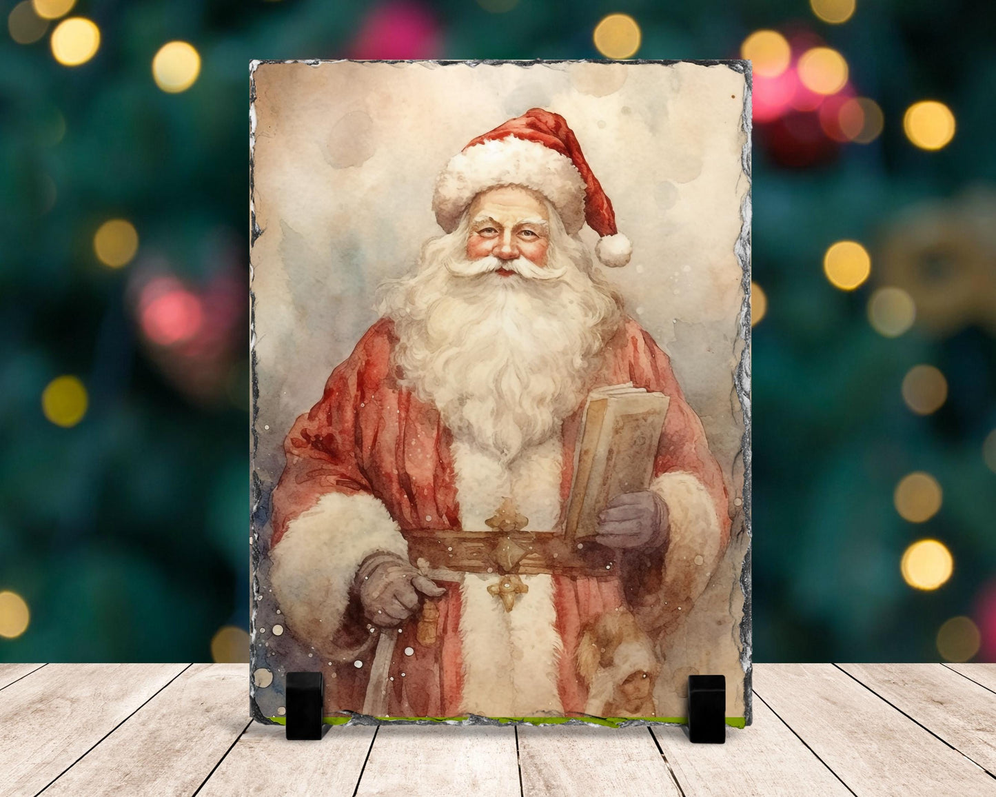 Watercolor Santa Slate - Rustic Christmas Decor  Unique Holiday Gift