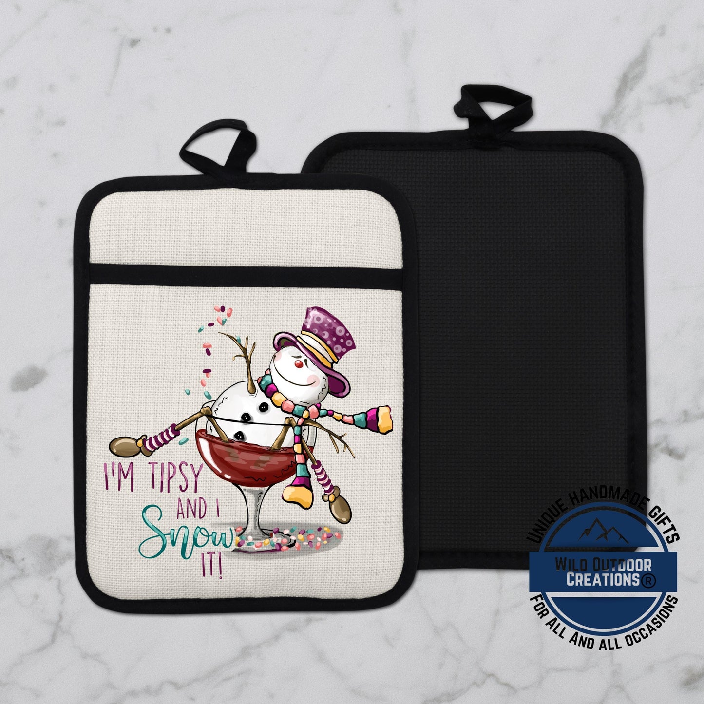 Snowman Wine Pot Holder Linen Hot Pad Tipsy Funny Christmas Kitchen Gift Decor