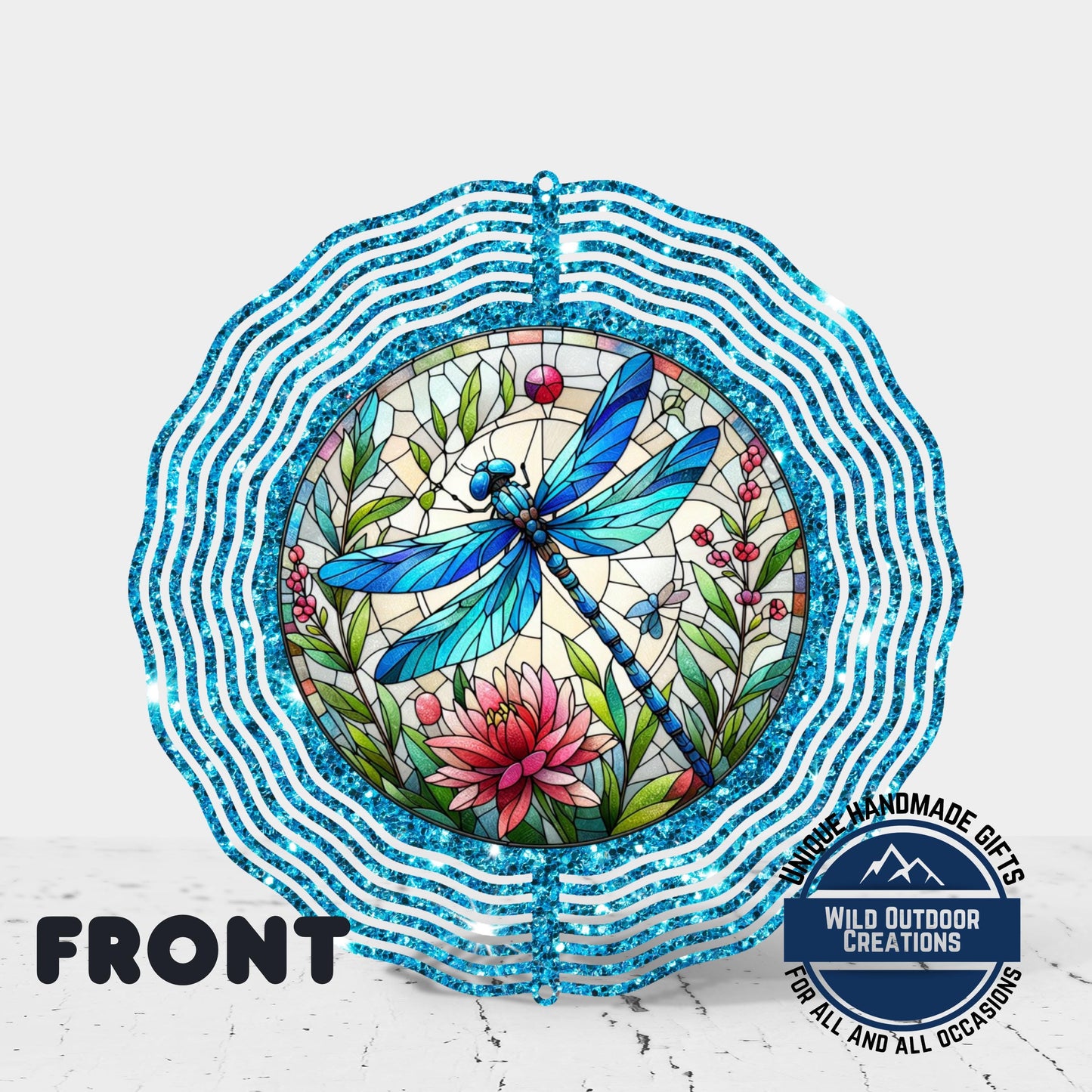 Dragonfly Wind Spinner - Vibrant Faux Glitter Stained Glass Garden Decor