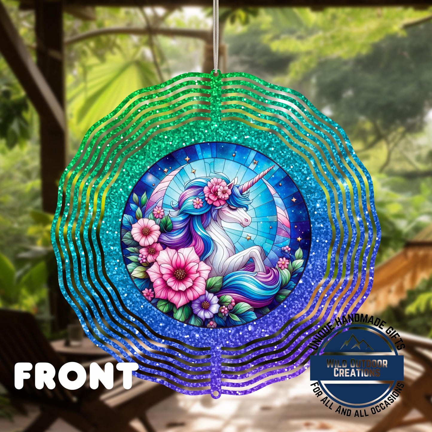 Unicorn Wind Spinner - Double Sided Glitter Ombre 10 Inch Outdoor Decor