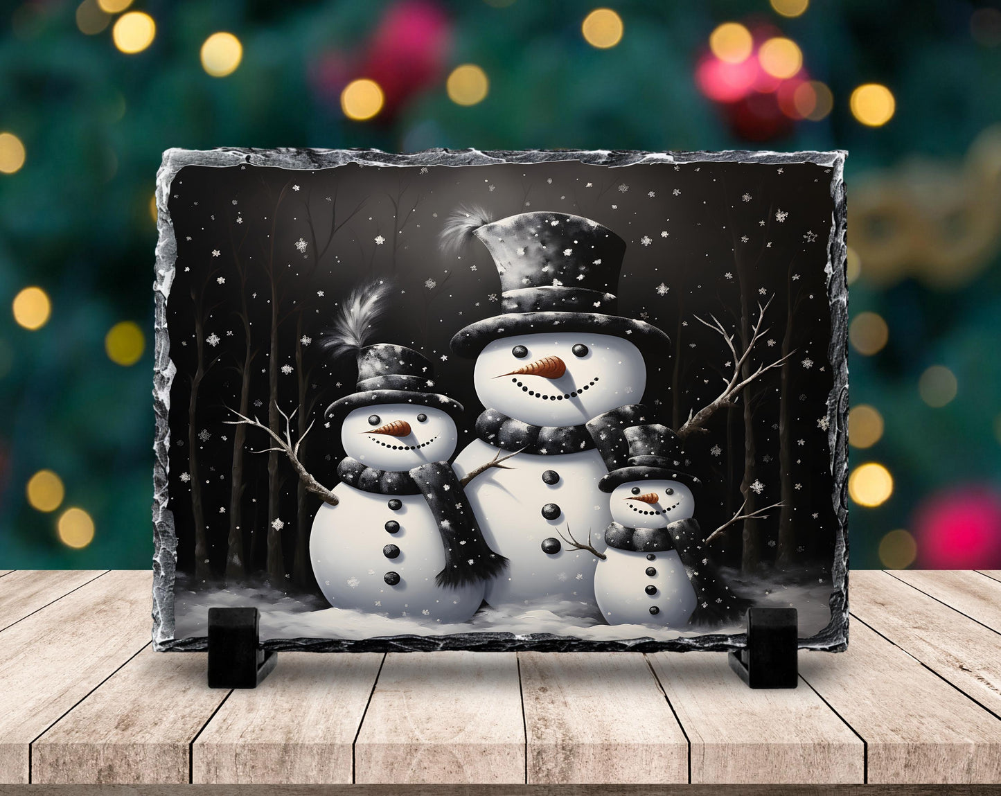 Handcrafted Christmas Snowman Slate Plaque with Fractured Edges  Unique Holiday Decor and Winter Celebration Gift