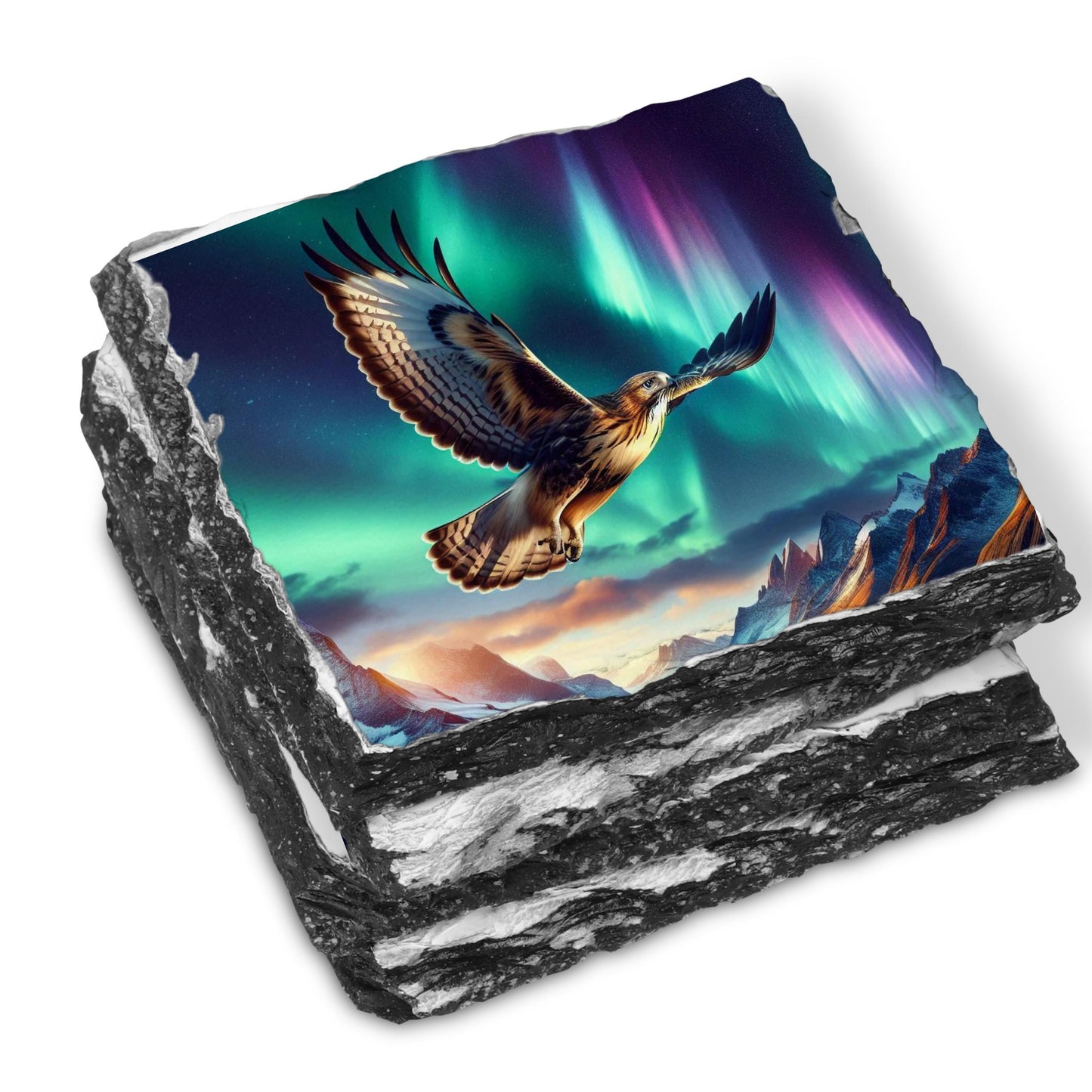 Slate Coaster Set with Unique Hawk  Northern Lights Designs - Perfect Gift for Outdoor Enthusiasts