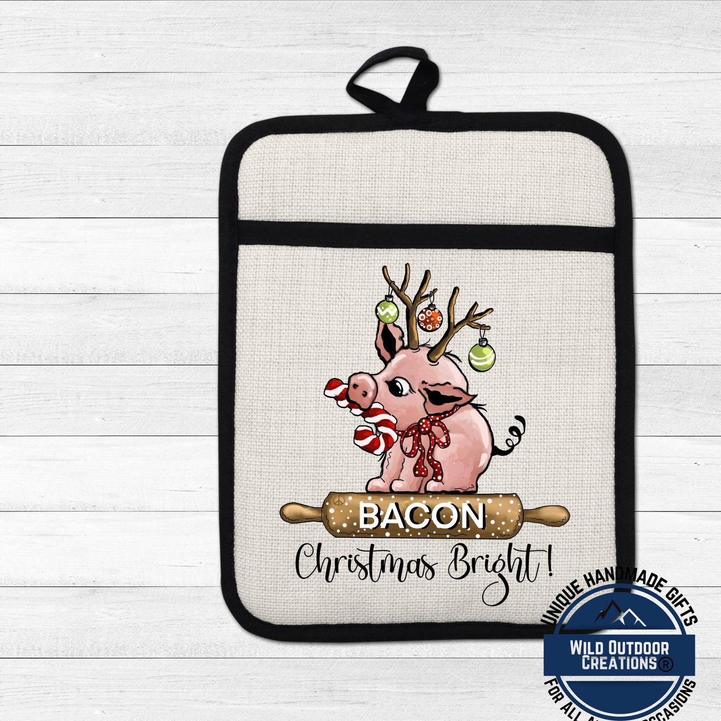 Christmas Pig Pot Holder Linen Hot Pad Bacon Reindeer Funny Kitchen Gift