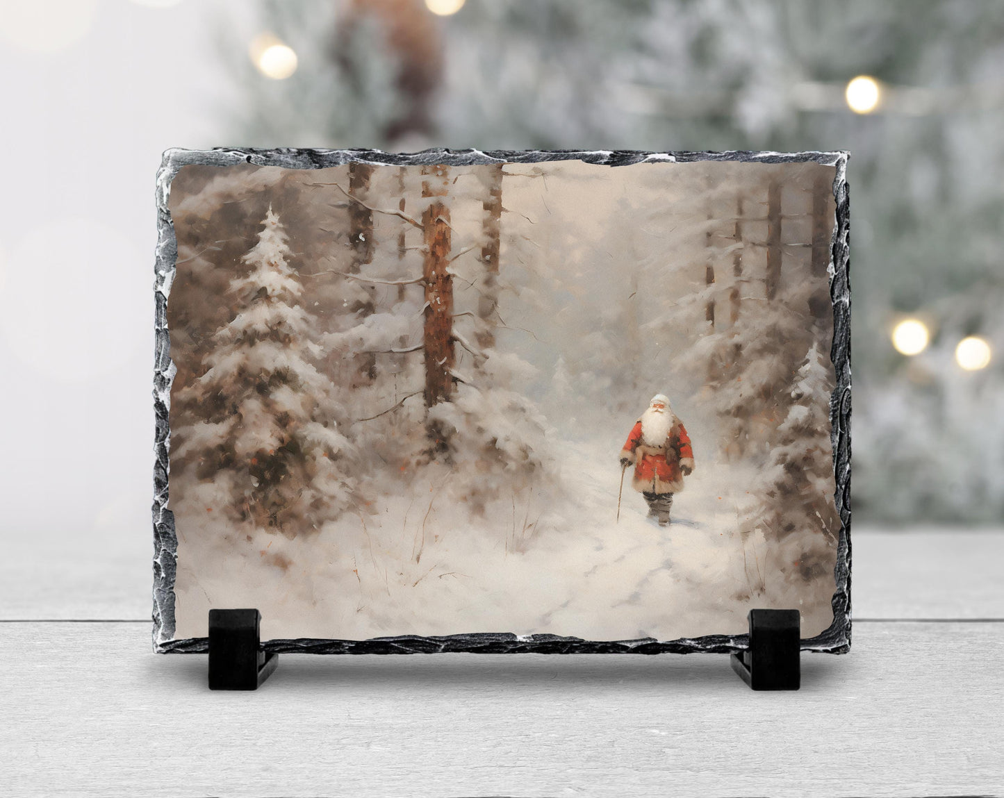 Rustic Slate Christmas Art - Santa in Winter Wonderland for Holiday Decor  Gifts