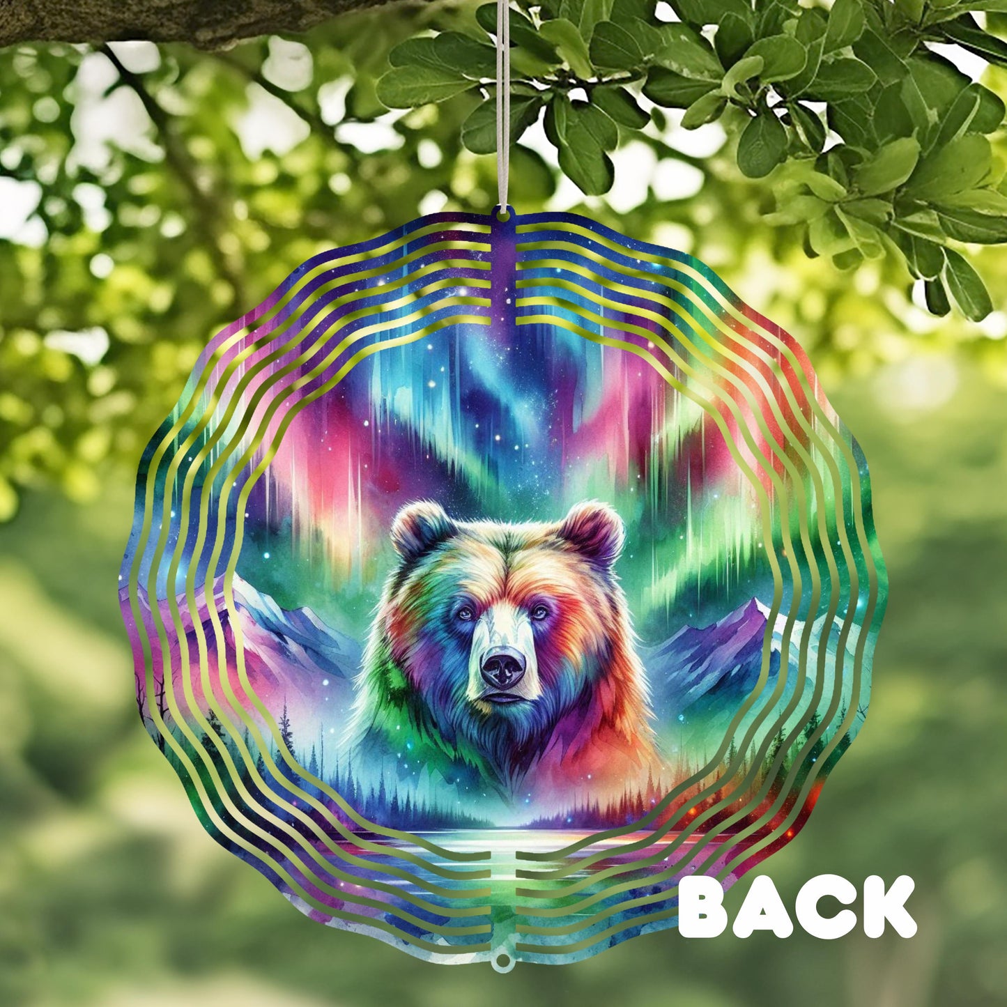 Bear Northern Lights Wind Spinner - 10x10 Double-Sided UV-Coated Outdoor Décor