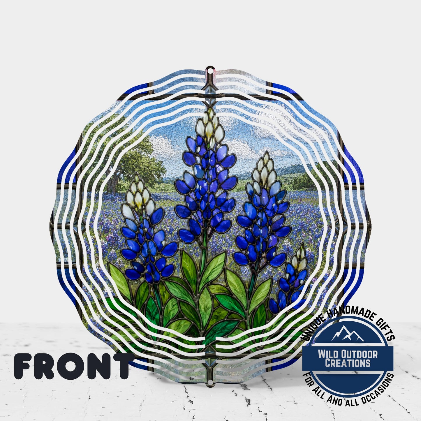 Bluebonnet Wind Spinner Texas Flower Stained Glass Style Garden Aluminum Outdoor Decor