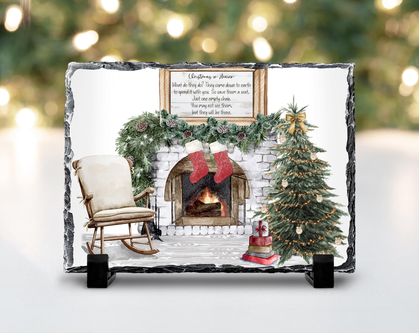 Christmas Memorial Slate Sign with Rustic Scene  Heartfelt Quote  A Thoughtful Gift for Grieving Families