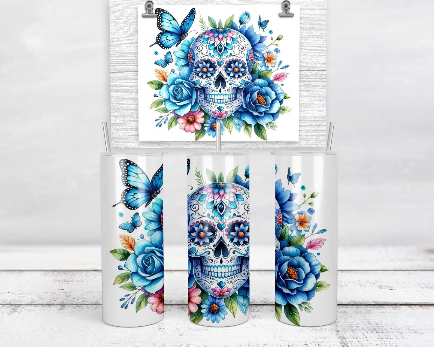 Glow In The Dark Sugar Skull Tumbler, Unique Gift for Spooky Chic
