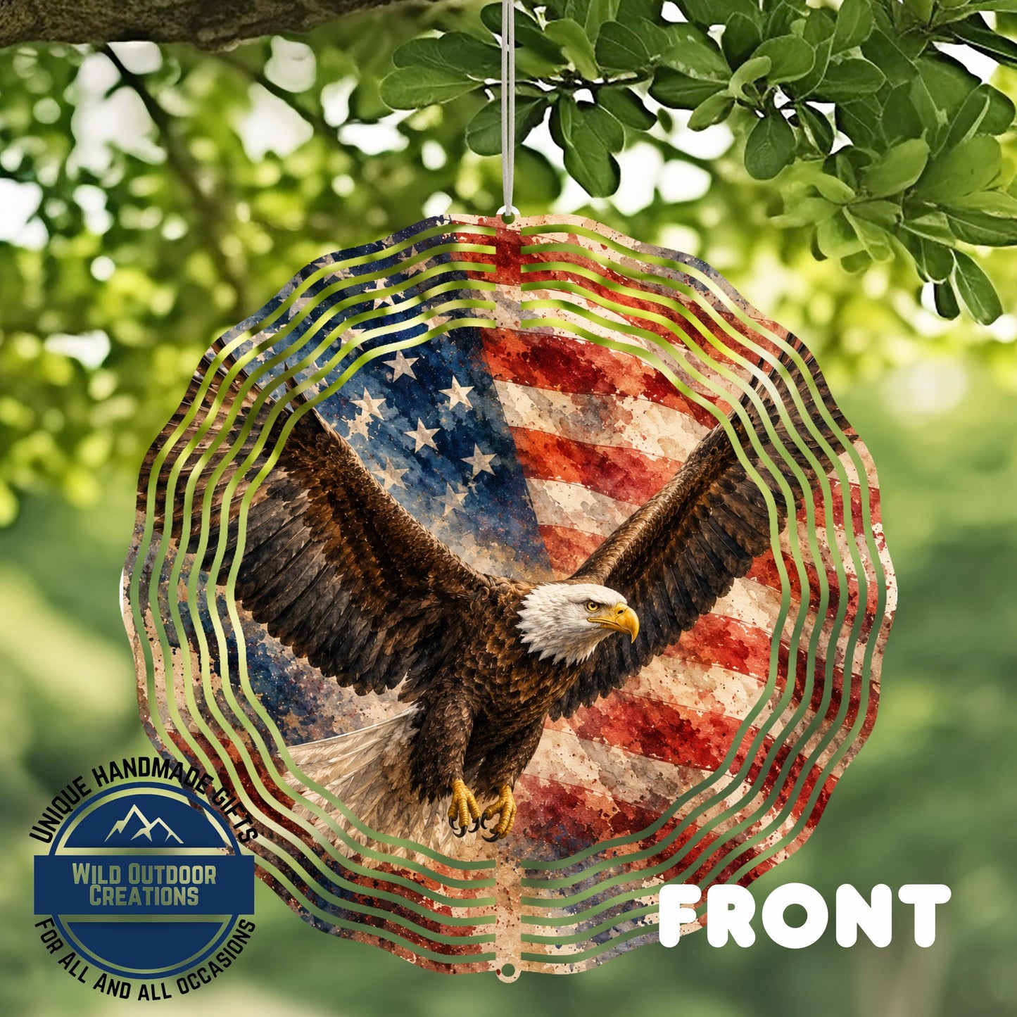 Flying Eagle Wind Spinner 10 Inch Metal Garden Decor American Flag Patriotic Yard Art