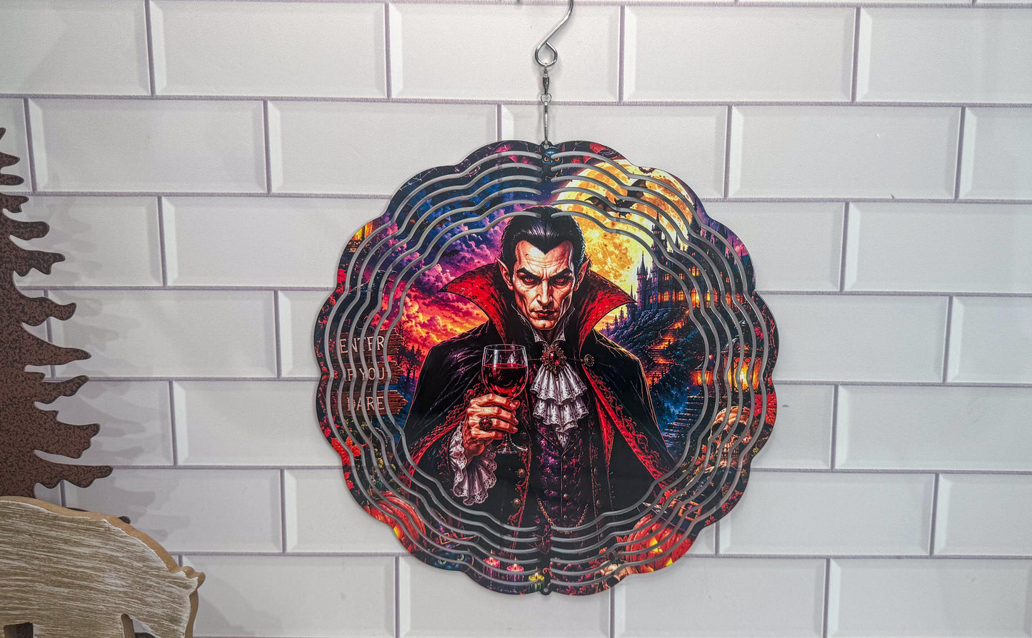 Halloween Wind Spinner, Dracula 10 Inch, 360 Swivel Porch Decor
