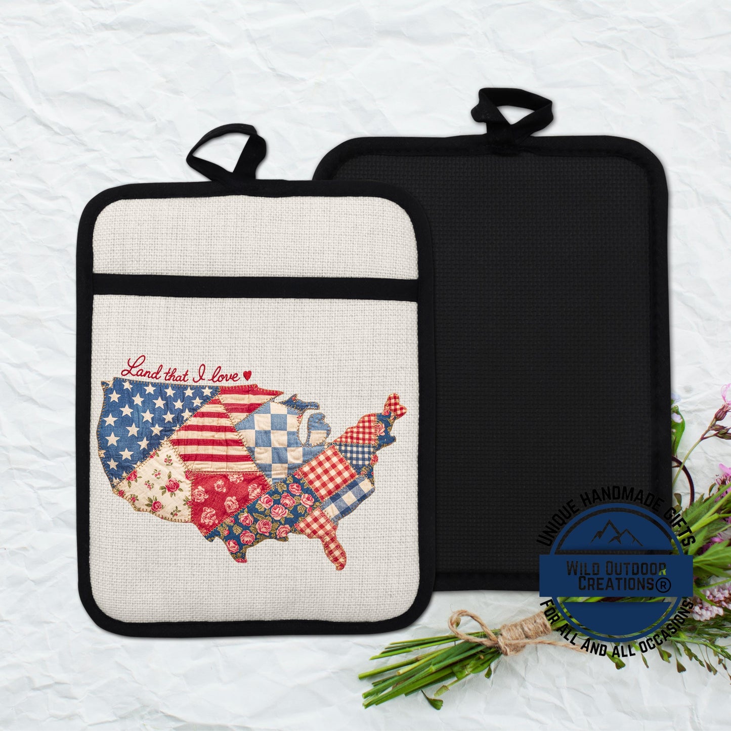 Patriotic Pot Holder – USA Kitchen Decor Non Slip Potholder With Pocket, Heat Resistant - additional angle
