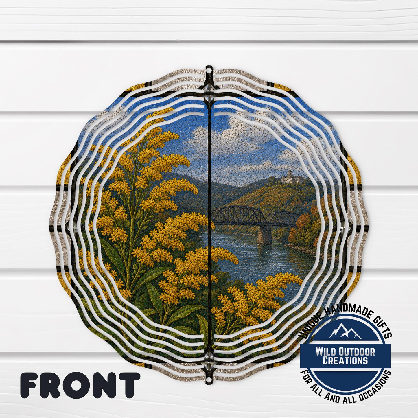 Goldenrod Wind Spinner - Kentucky State Flower Aluminum Garden Decor With Stained Glass Style