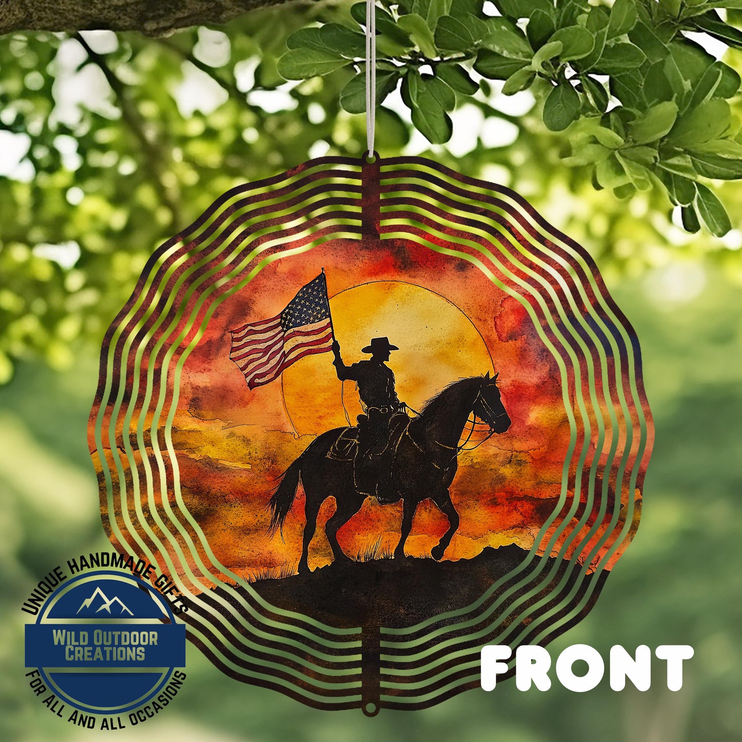 Cowboy Wind Spinner - Aluminum American Flag Spinner | Patriotic Garden Decor