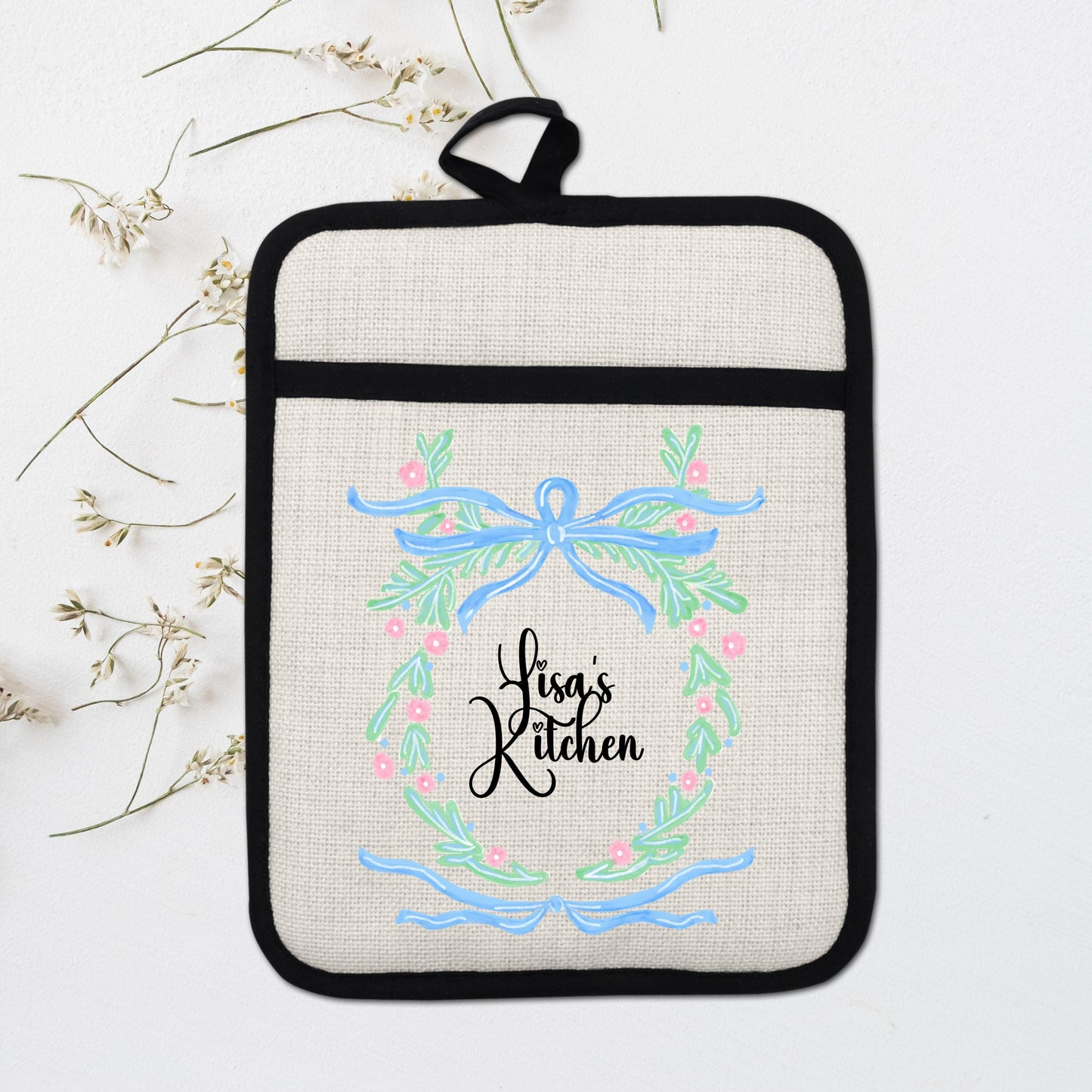 Personalized Pot Holder – Custom Name Floral Kitchen Gift With Linen Pocket - additional product photo 15