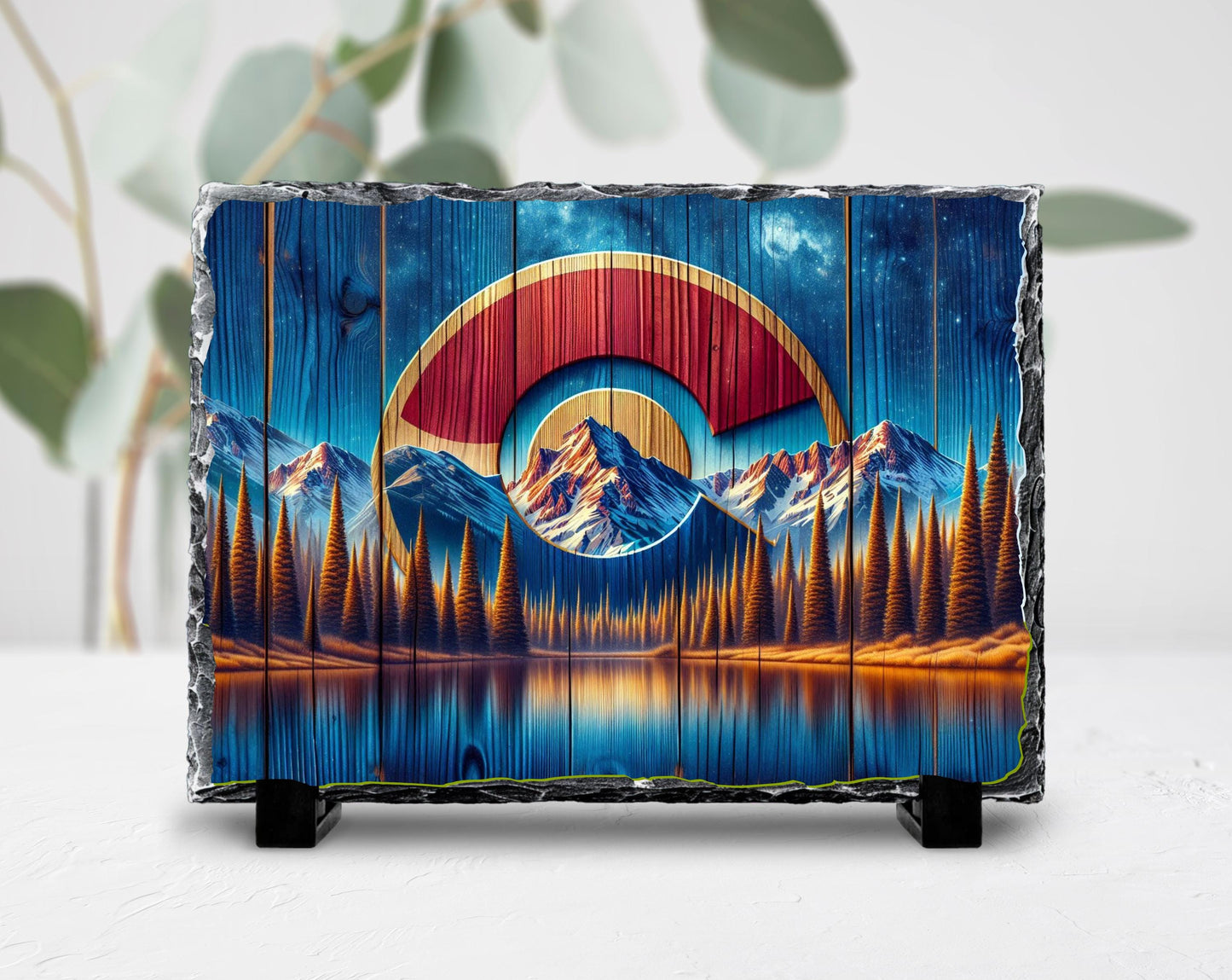Colorado C Slate Plaque - Rustic Faux Wood Design with Mountains Lake  Milky Way Sky - Perfect Gift for Colorado Lovers