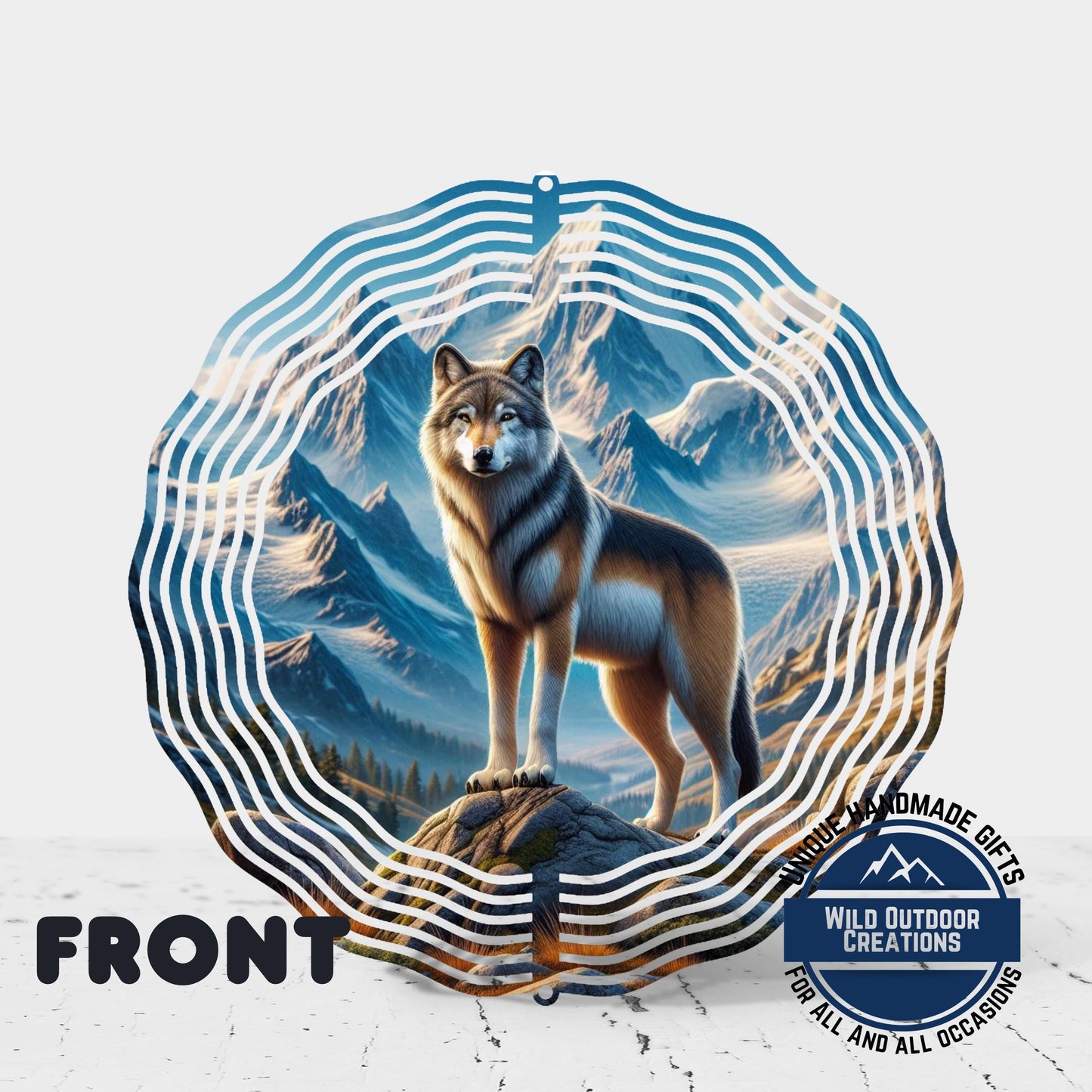 Wolf Wind Spinner - Double Sided Aluminum Outdoor Wind Spinner, 10 Inch Garden Decor