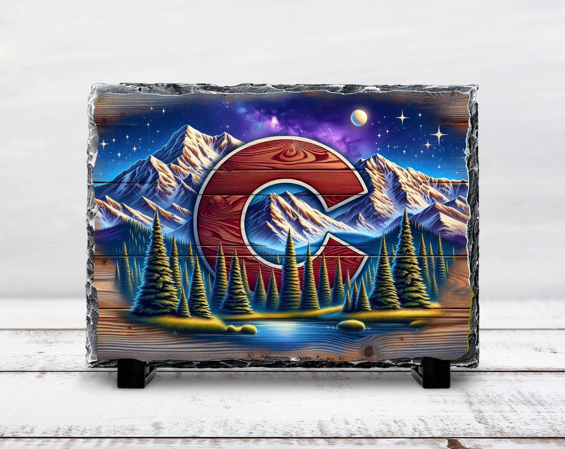 Colorado Slate Sign - Rustic Holiday Decor | Handcrafted Natural Slate Stone - scale and size reference