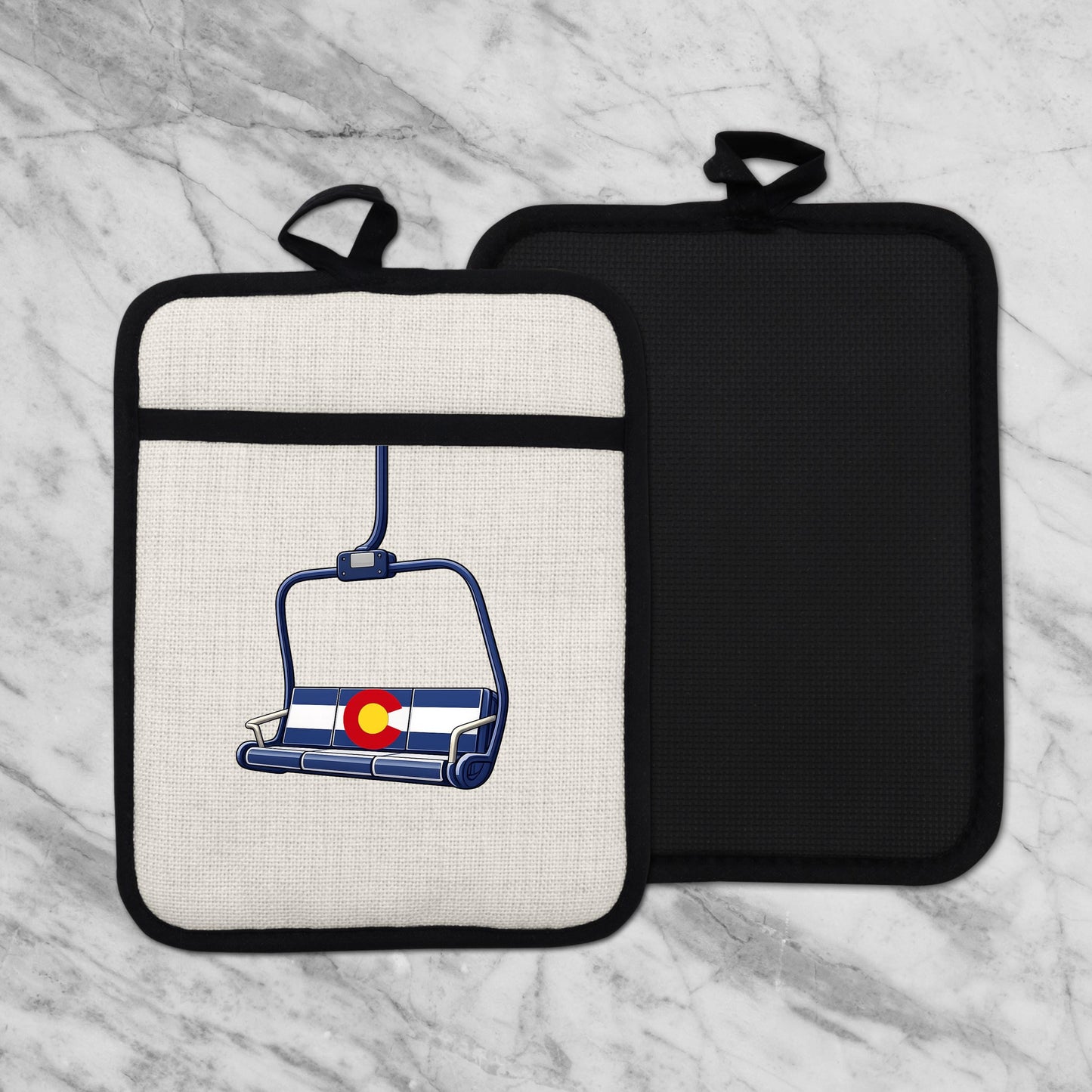 Colorado Flag Pot Holder – Ski Lift Pot Holder with Heat Resistant Mitt & Non Slip Trivet