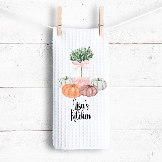 Personalized Chinoiserie Pumpkin Topiary Towel, 16x24" Waffle Weave Microfiber