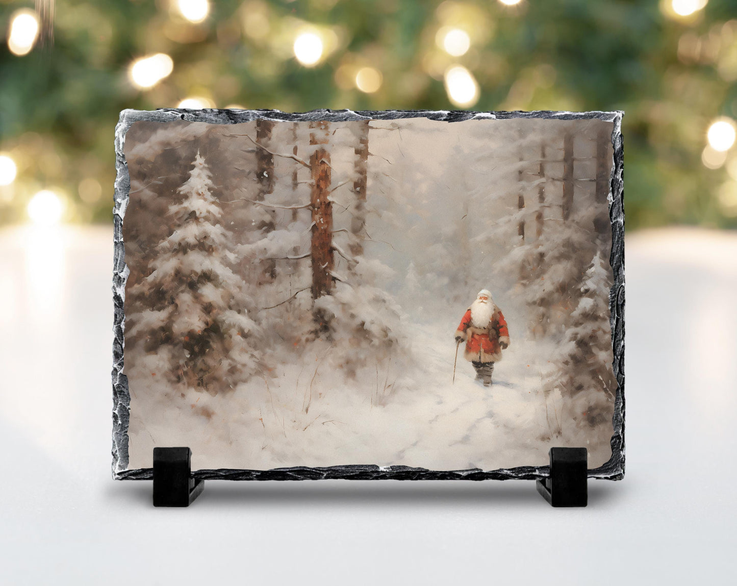 Rustic Slate Christmas Art - Santa in Winter Wonderland for Holiday Decor  Gifts