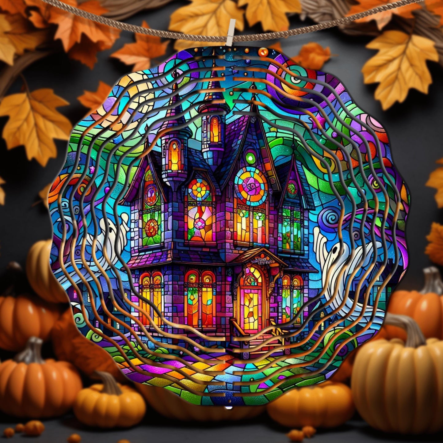 Haunted House Wind Spinner - Colorful Aluminum Halloween Outdoor Decoration