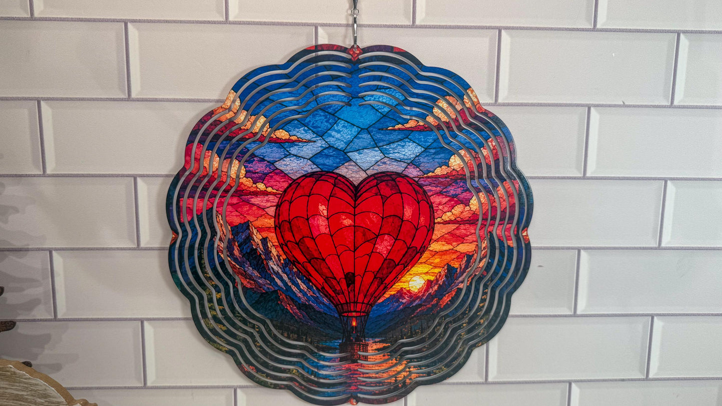 Heart Wind Spinner, Hot Air Balloon, 360 Swivel, Indoor Outdoor