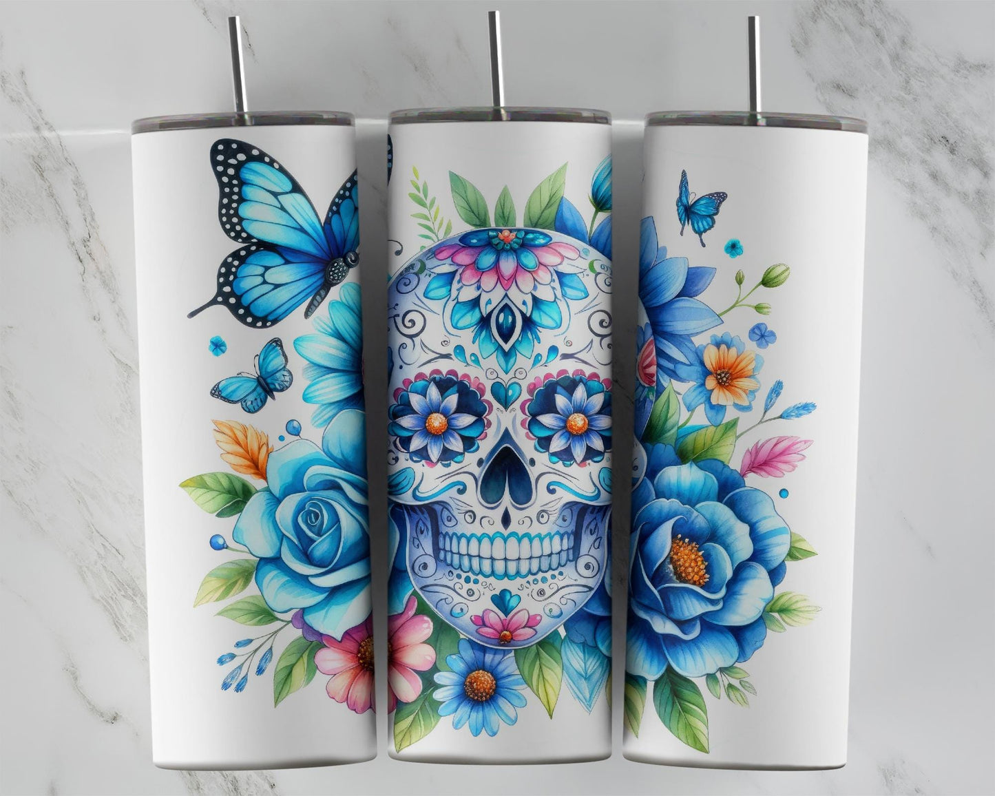 Glow In The Dark Sugar Skull Tumbler, Unique Gift for Spooky Chic