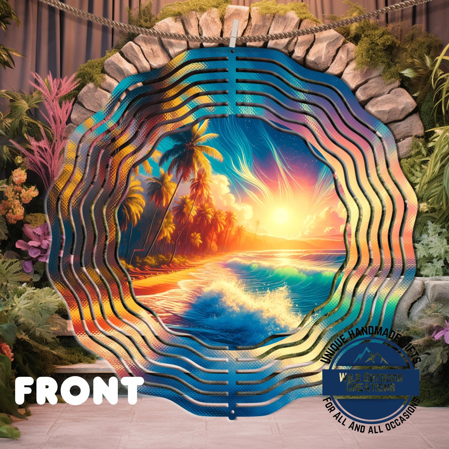 Garden Wind Spinner - Beach Sunset Spinner | Aluminum Coastal Decor, UV Protected