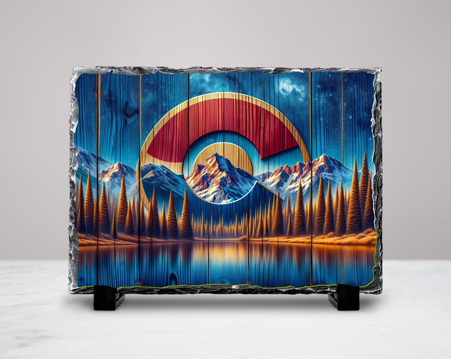 Colorado C Slate Plaque - Rustic Faux Wood Design with Mountains Lake  Milky Way Sky - Perfect Gift for Colorado Lovers