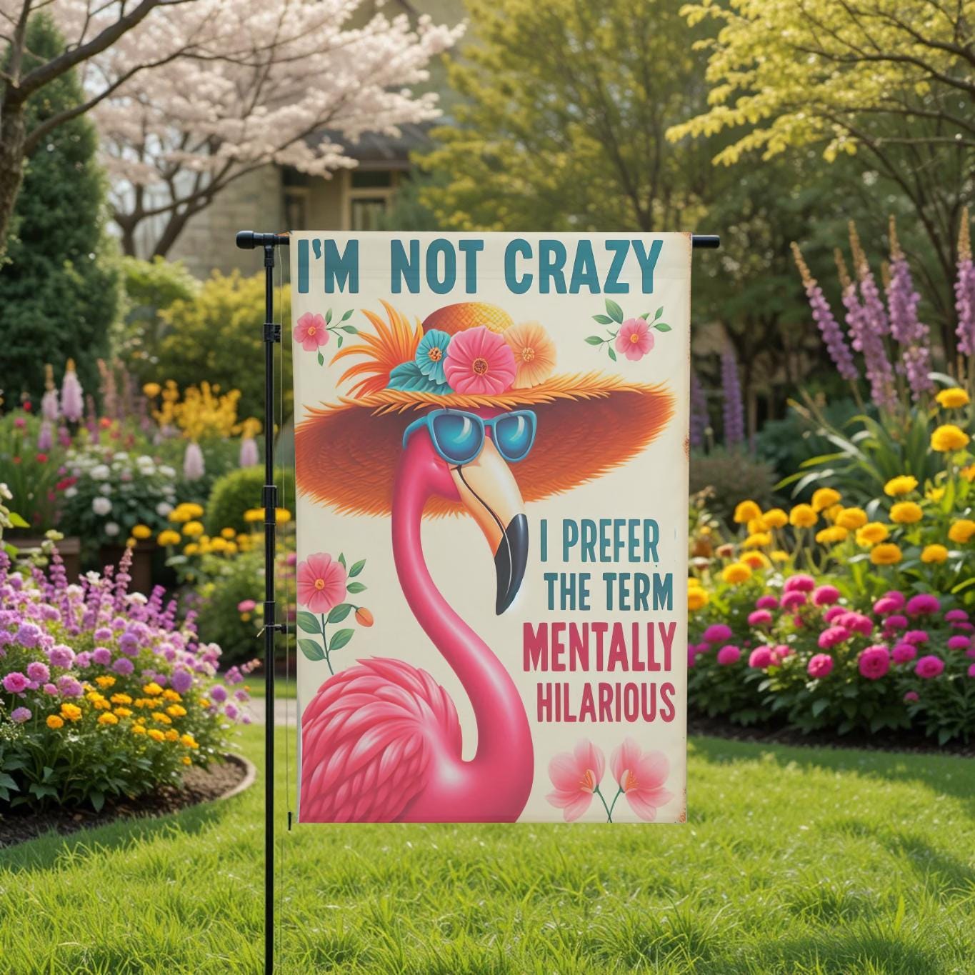 Funny Flamingo Flag – Sassy Garden Decor With Mentally Hilarious Pink Flamingo Design - product dimensions and specifications