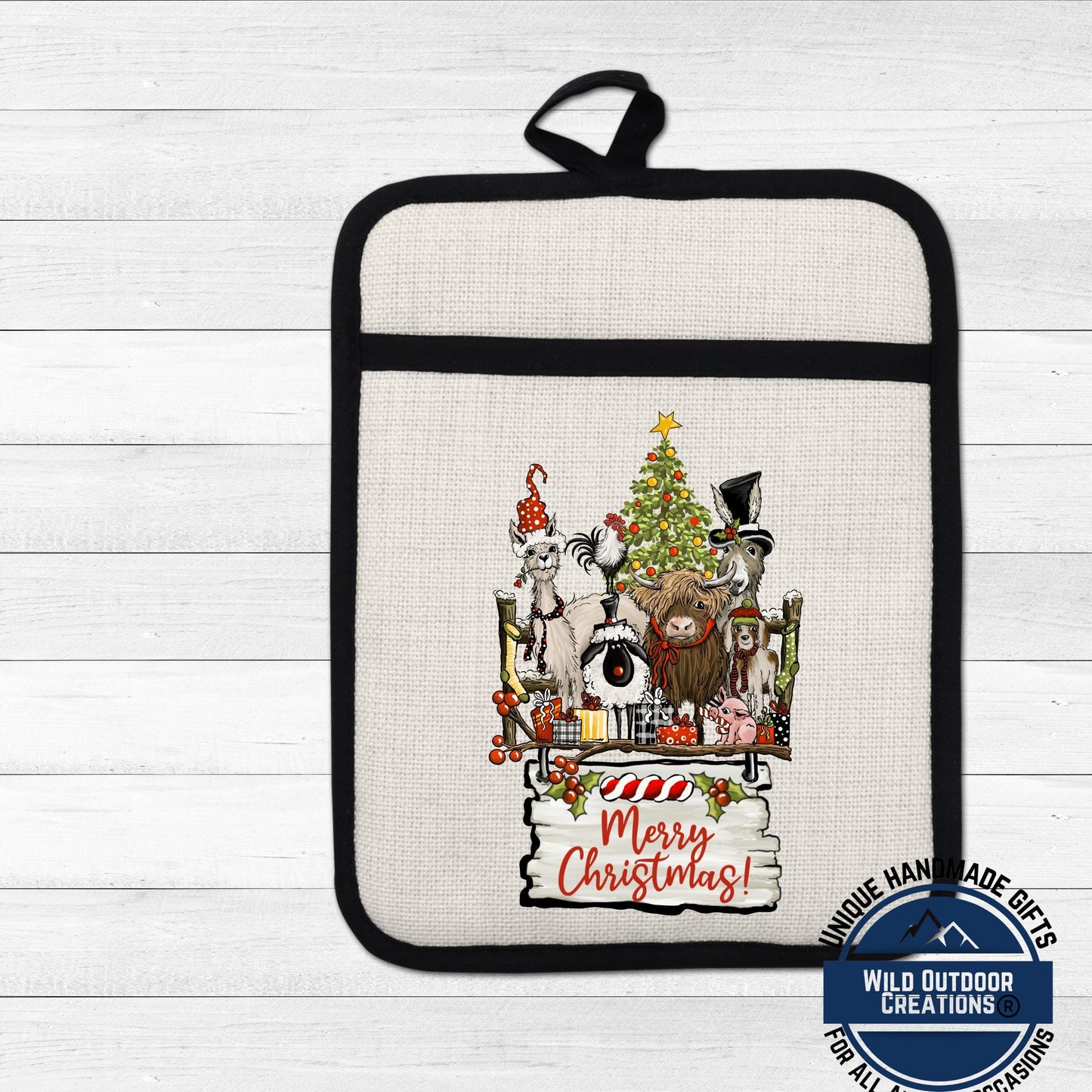 Farmhouse Pot Holder Linen Hot Pad Highland Cow Llama Christmas Kitchen Gift Decor