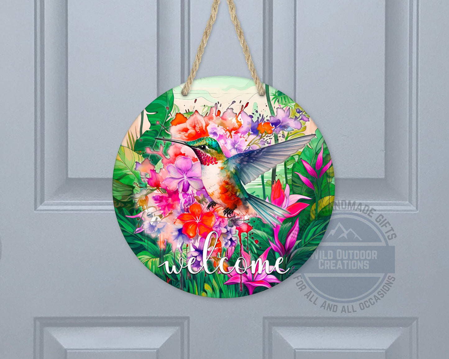Floral Hummingbird Door Decor - Weather Resistant Garden Door Decor Sign