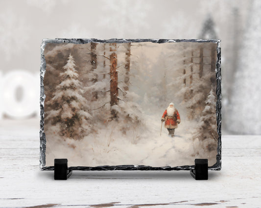 Rustic Slate Christmas Art - Santa in Winter Wonderland for Holiday Decor  Gifts