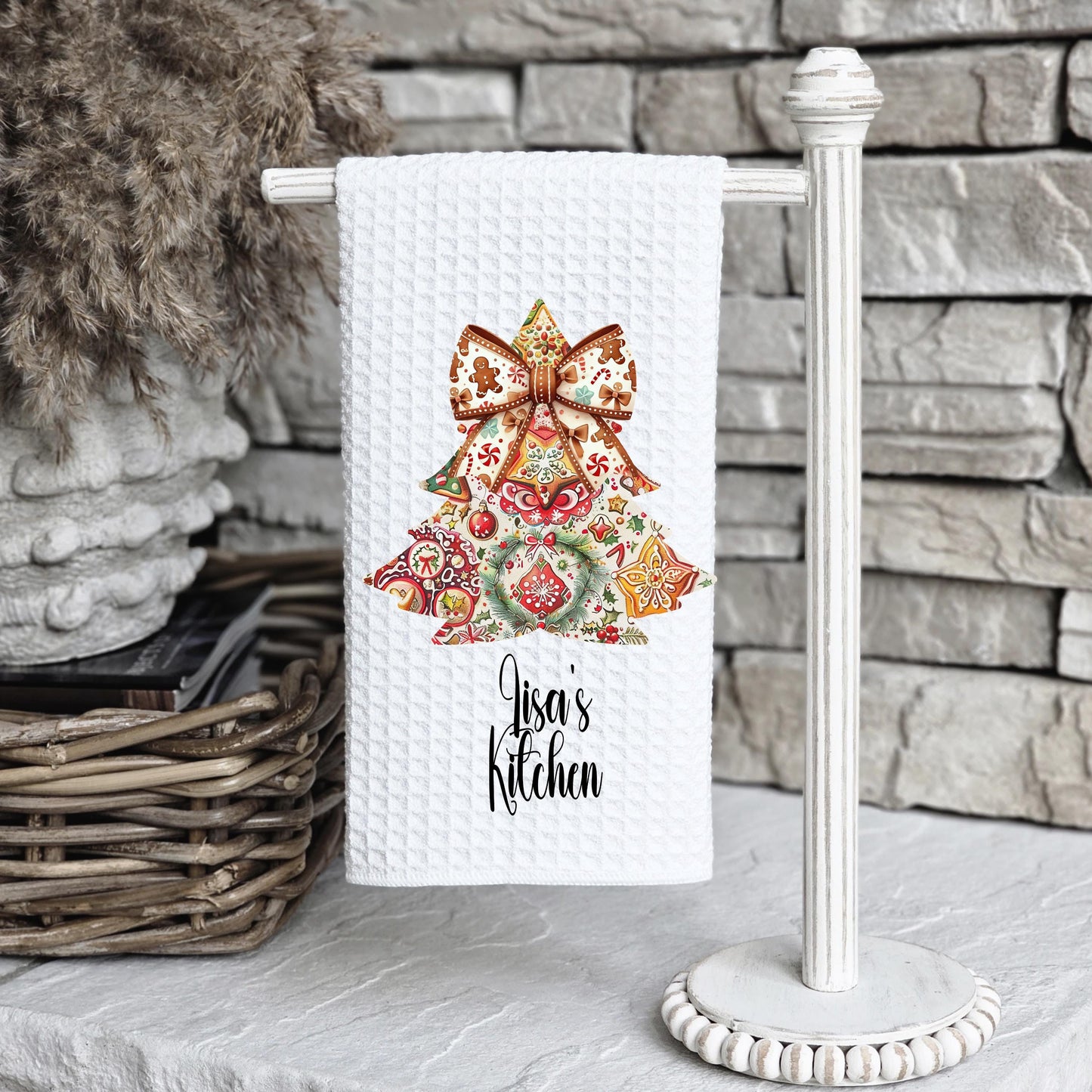 Personalized Gingerbread Man Kitchen Towel - Festive Waffle Weave Decor for Christmas