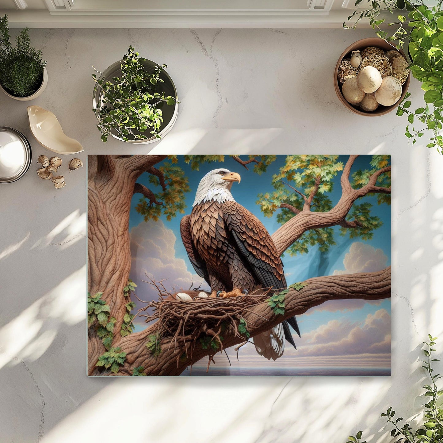 Bald Eagle Tempered Glass Cutting Board, Nature Inspired Glass Cutting Board