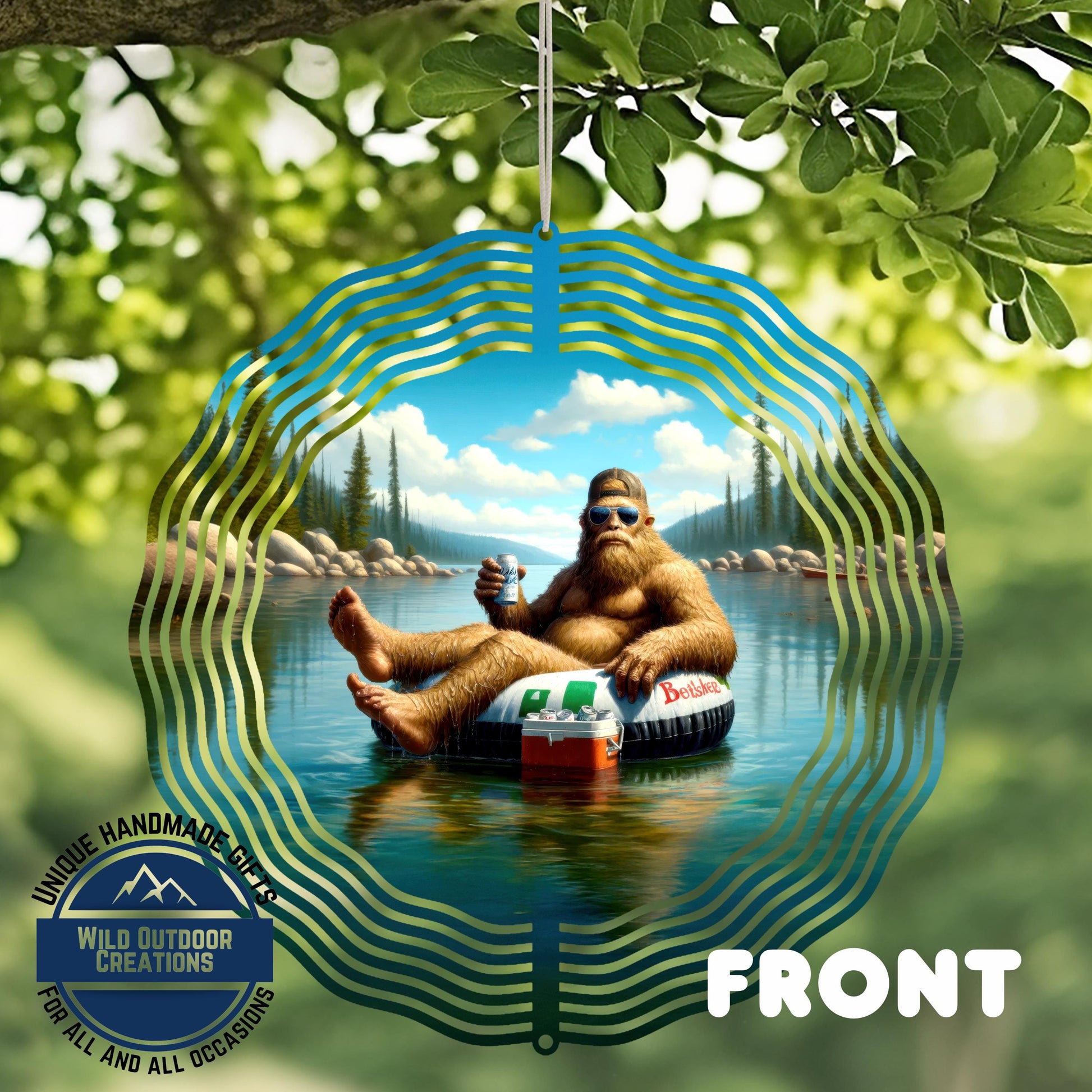 Bigfoot Wind Spinner - Aluminum Garden Decor | Double-Sided Lake House Ornament - front and back