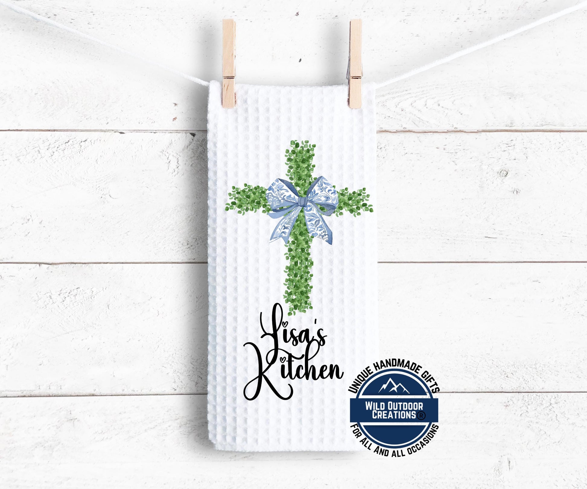 Personalized Kitchen Towel - Custom Name Cross Waffle Weave Easter Gift - product dimensions and specifications