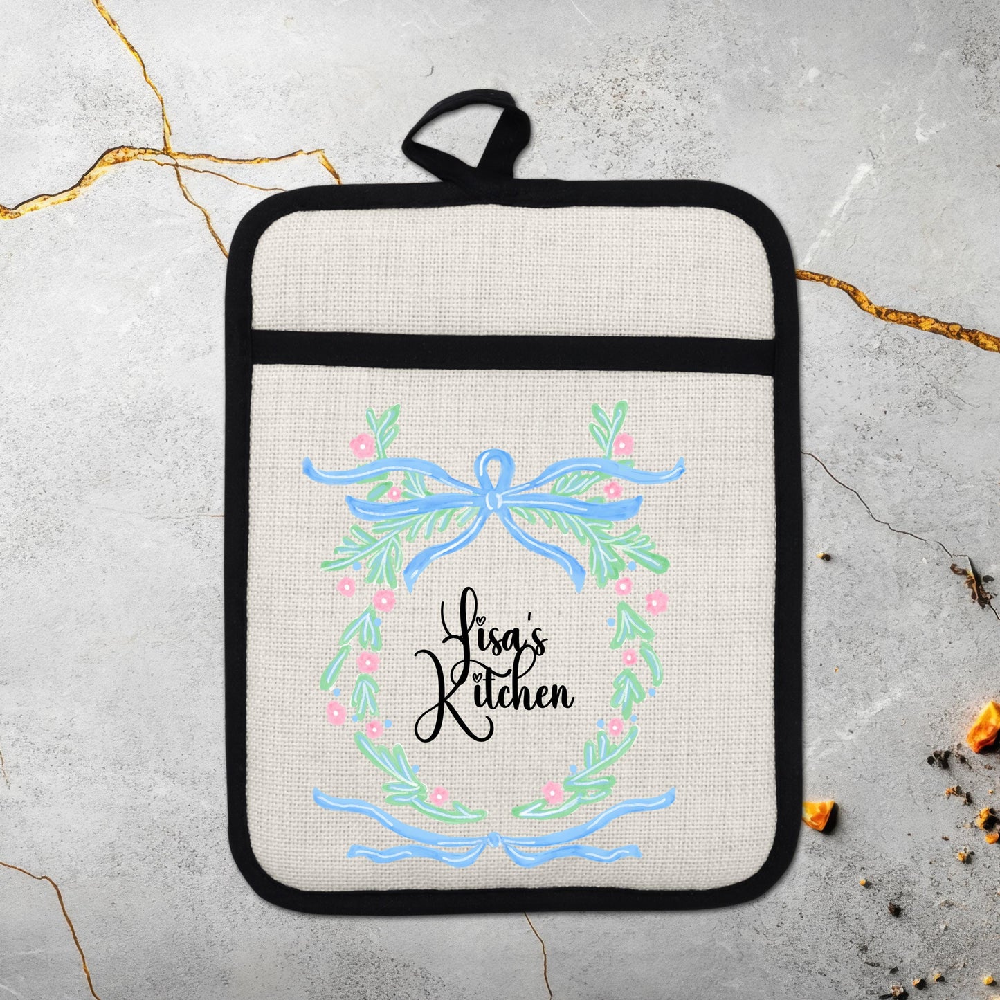 Personalized Pot Holder – Custom Name Floral Kitchen Gift With Linen Pocket - additional product photo 17