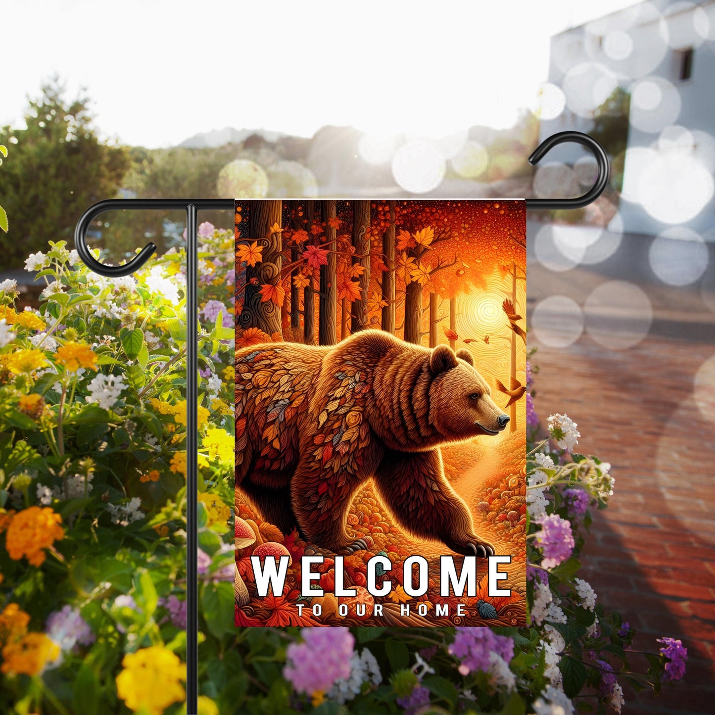 Fall Garden Flag Featuring Brown Bear - Nature-Inspired Outdoor Decor